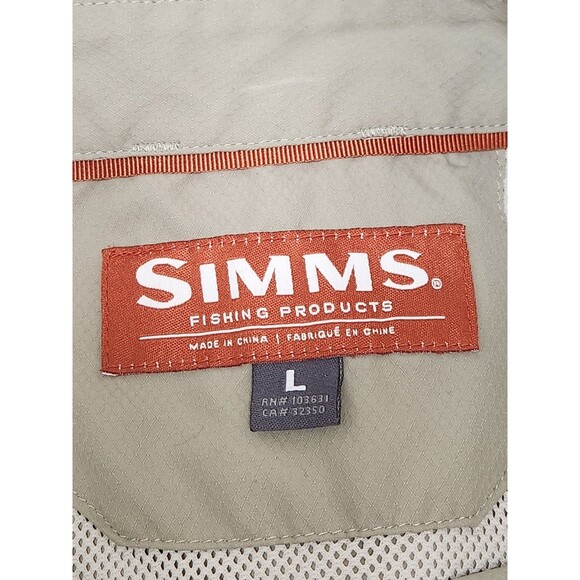 Simms Fishing Shirt Men's L Beige Long Sleeve Button Down Vented Pockets - Picture 4 of 9
